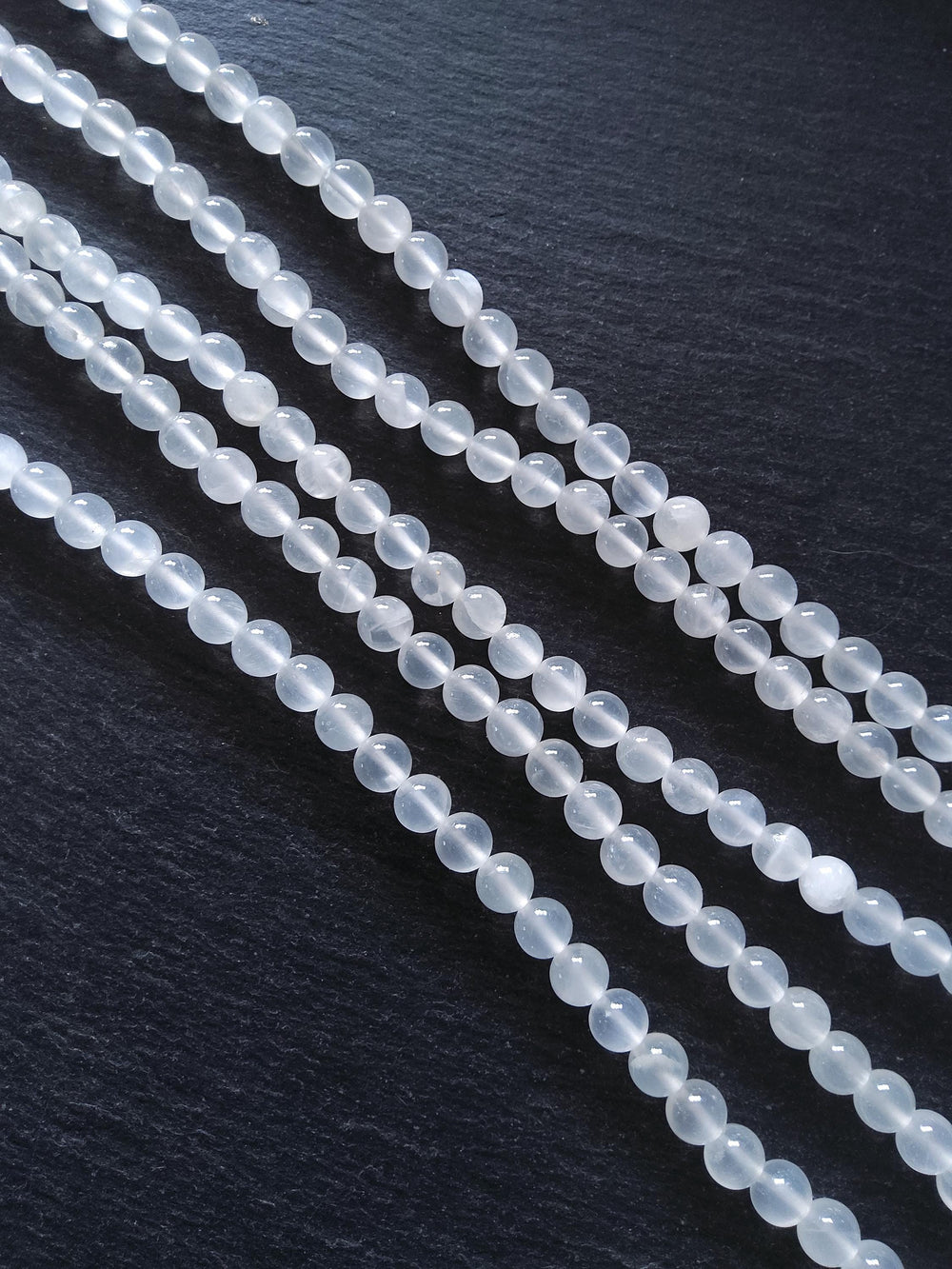 8.3mm Natural Selenite Undyed Round Polished Beads. Full 15.7 inch Strand Hole: 1mm