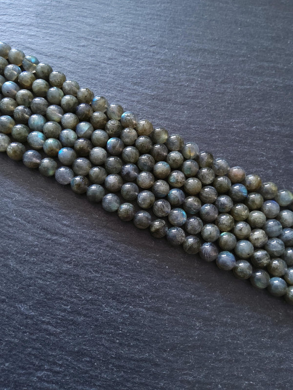 6.5mm Grade AA Natural Medium Grey Labradorite Gemstone Beads Full 15.5 inch strand
