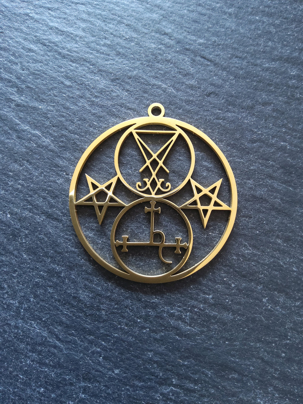 1 or 5 Real Gold Plated Stainless Steel Sigil of Lucifer & Lilith Pendants 38x35x1mm