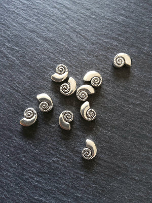 10 or 50 Sea Shell Snail Ammonite Beads 8mm Antique Silver Tone 11x8x4mm