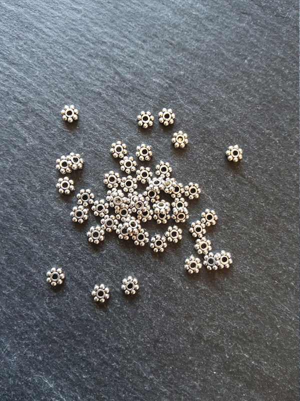100 or 500 Antique Silver Tone 4mm Daisy Spacer Beads 4x2mm