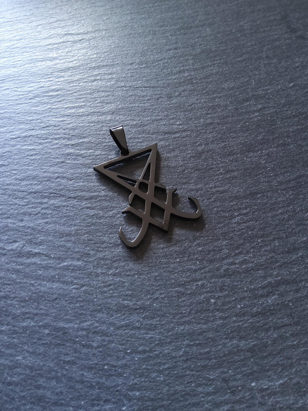 Large Black Stainless Steel Sigil of Lucifer Pendant 36.5x30x2.5mm
