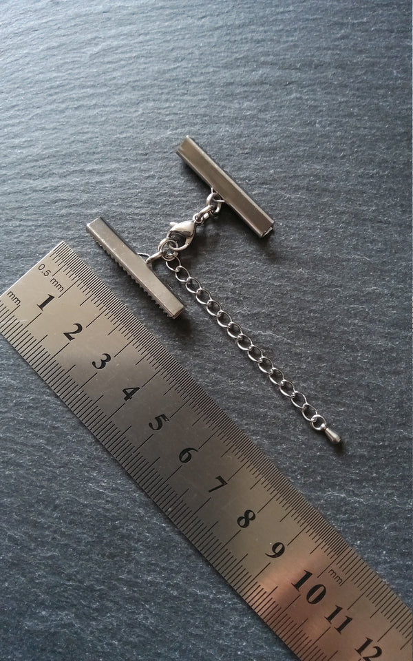 4 or 20 Stainless Steel Crimp End Sets for 30mm (1 3/16 inch) wide Ribbon or Leather