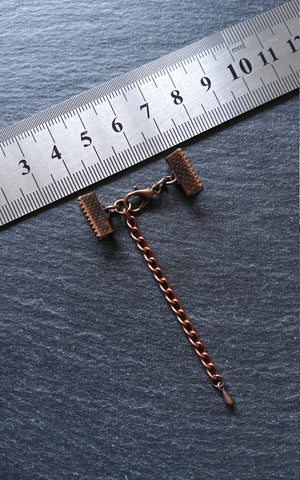 5 Antique Copper Crimp End Sets for Ribbon (Various Sizes)