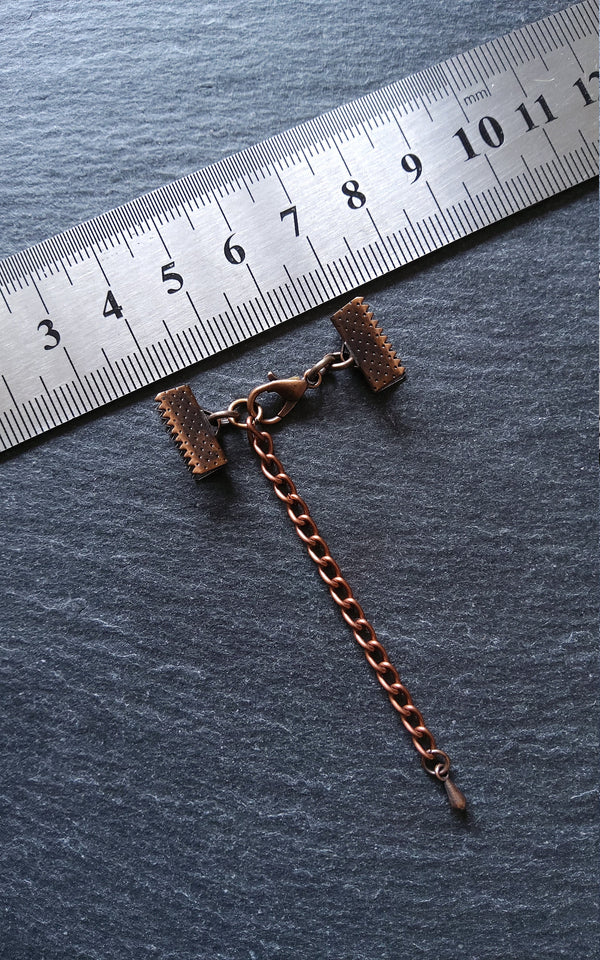 5 Antique Copper Crimp End Sets for Ribbon (Various Sizes)