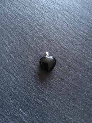 Natural Black Obsidian Heart Pendant with Steel Bail 22x20x9mm