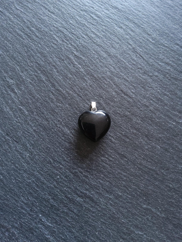 Natural Black Obsidian Heart Pendant with Steel Bail 22x20x9mm