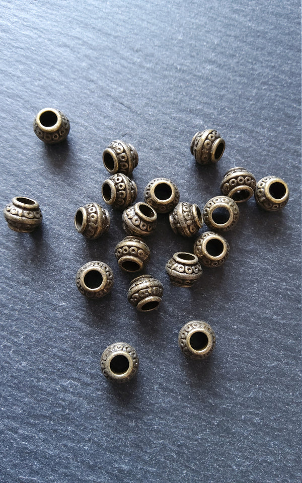 10 or 50 Barrel Lantern 9mm Antique Bronze Tone Metal Alloy Spacer Beads 9x7mm. Large 4mm Hole