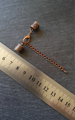 4 or 20 Antique Copper Patterned End Cap Sets for 5mm Cord with Extender Chain (5.5mm end caps)