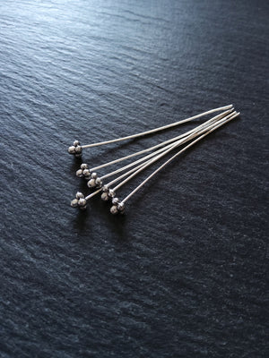 6 or 30 Antique Silver Tone Bali Style Ball Hat Headpins 52mm (2") Long 0.7mm (21 gauge) wide Inactive