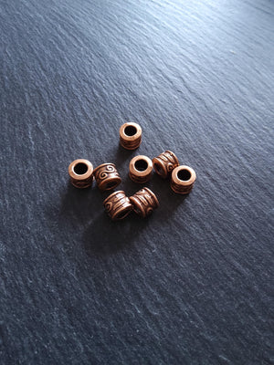 10 or 50 Copper Tone Alloy 9mm Column Spacer Beads Scroll Design 9x7mm Large Hole: 5mm