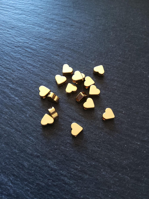4 or 20 Genuine 18K Gold Plated 6mm Brass Heart Beads 6x7x3mm Hole: 1mm