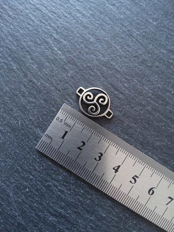 Triple Spiral Triskelion Stainless Steel Connector Charm for Leather Bracelets 15x22x3mm