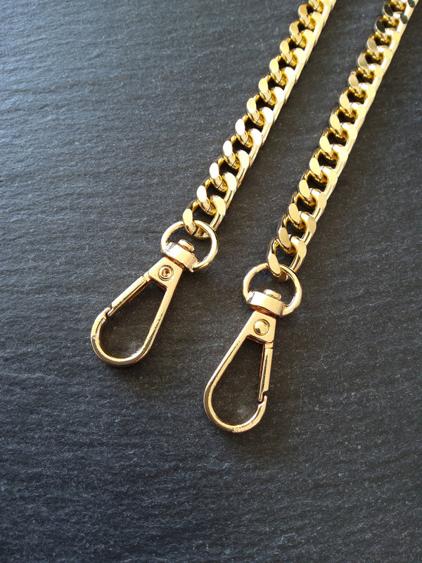 Lightweight Gold Tone Aluminium Chain Bag Strap with Clasps 63 inches (160cm) Long. 7mm Wide