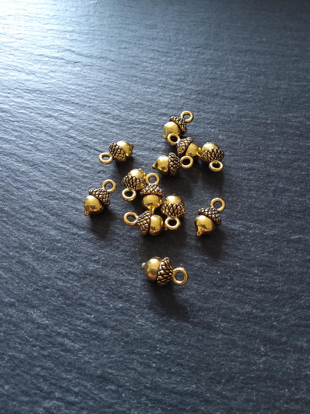 12 or 60 Acorn Charms Antique Gold Tone Alloy 14x7mm