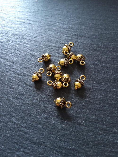 12 or 60 Acorn Charms Antique Gold Tone Alloy 14x7mm