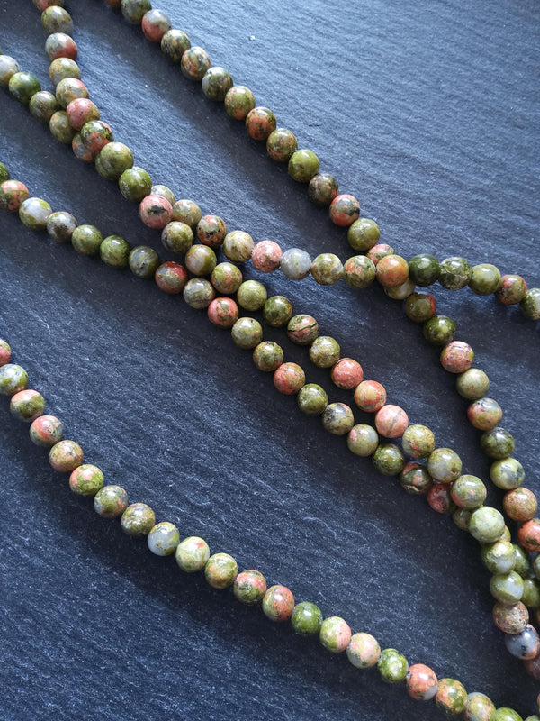 6.5mm Unakite Natural Undyed Green & Pink Round Gemstone Beads Full 15.7 inch Strand