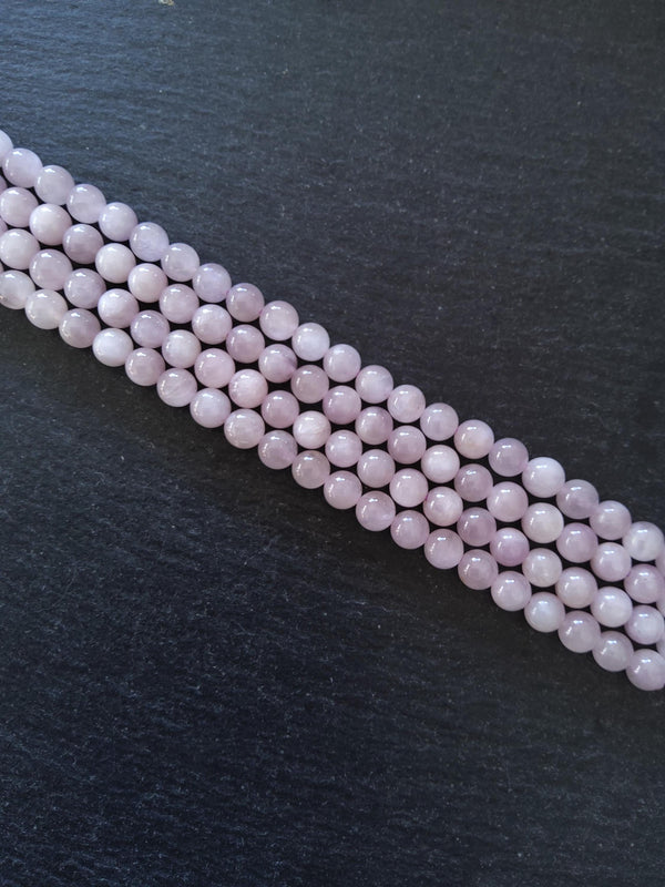 7mm Kunzite Grade AB Natural Pale Lilac Gemstone Beads Undyed Round Full 15 inch Strand