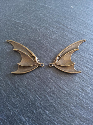 1 or 5 Pairs of Bat Wing Charms Antique Bronze Tone Alloy 53x32mm