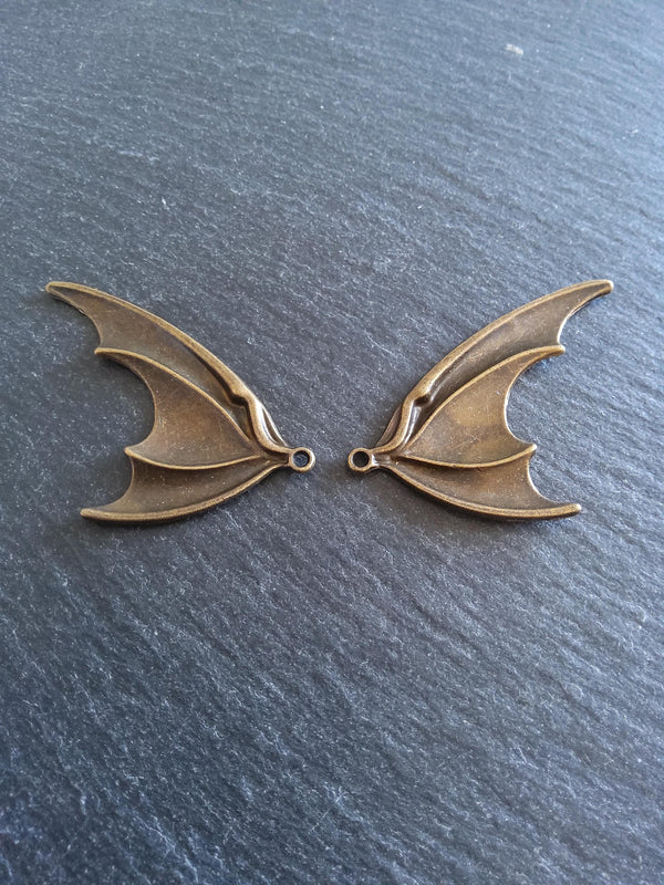 1 or 5 Pairs of Bat Wing Charms Antique Bronze Tone Alloy 53x32mm