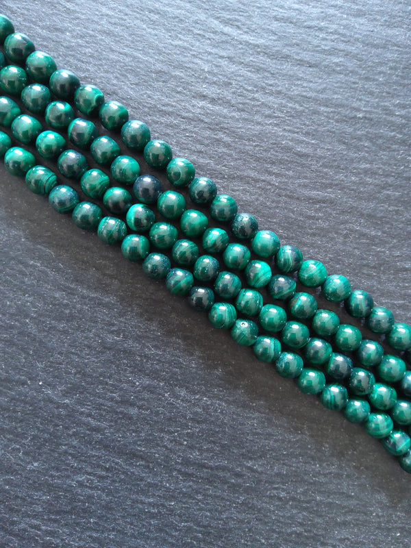 6mm Natural Malachite Grade AB Undyed Round Polished Dark Green Gemstone Beads Full 15.5 inch Strand