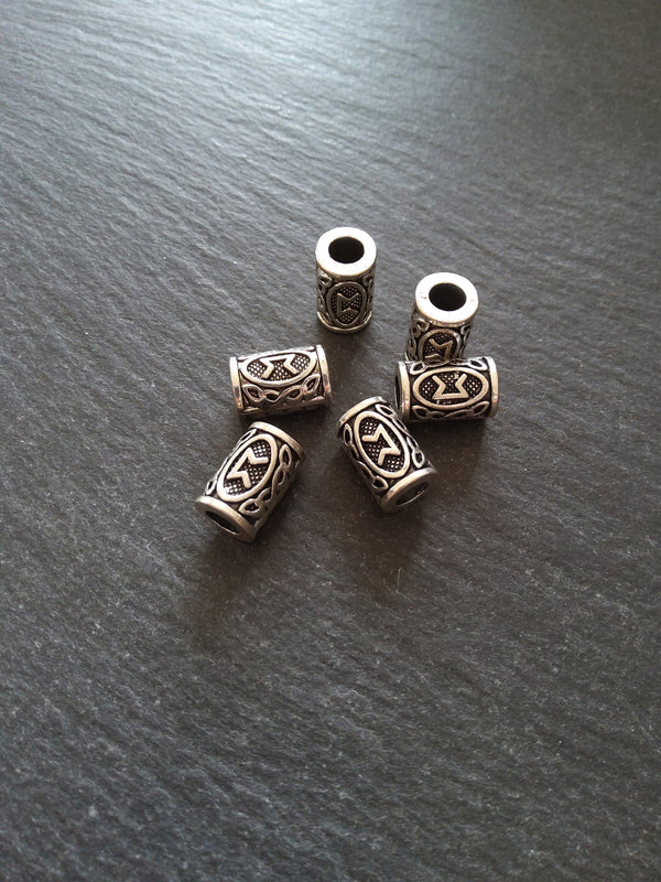 6 or 30 Perthro ᛈ Rune Beads Elder Futhark Antique Silver Tone 13x8mm. Large 4.7mm Hole