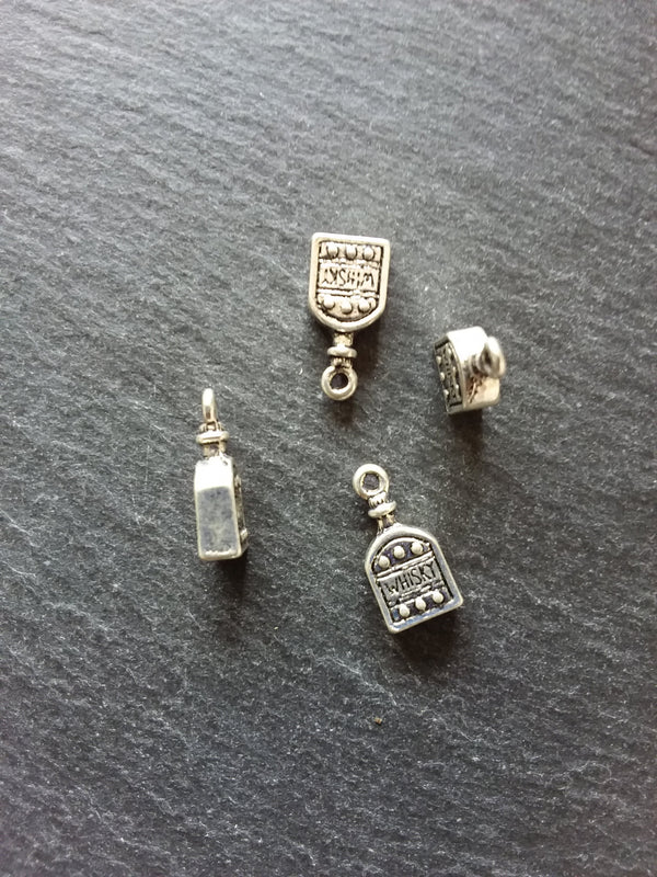 4 or 20 Whiskey Bottle Charms 3D Antique Silver Tone Alloy 18x9x4mm