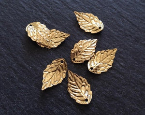 6 or 30 Golden Stainless Steel Leaf Charms 17x10x2.5mm