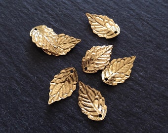 6 or 30 Golden Stainless Steel Leaf Charms 17x10x2.5mm