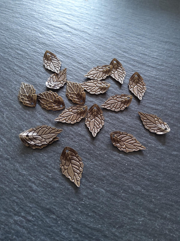 10 or 50 Antique Bronze One Brass Leaf Charms 18x10x1mm