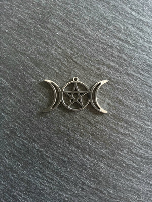 2 or 10 Stainless Steel Triple Moon Pentagram Pendants Flat 35x19xmm