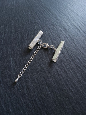 5 or 25 Silver Plated Crimp End Sets for 30mm (1 13/16") Wide Ribbon for Chokers with Extension Chain