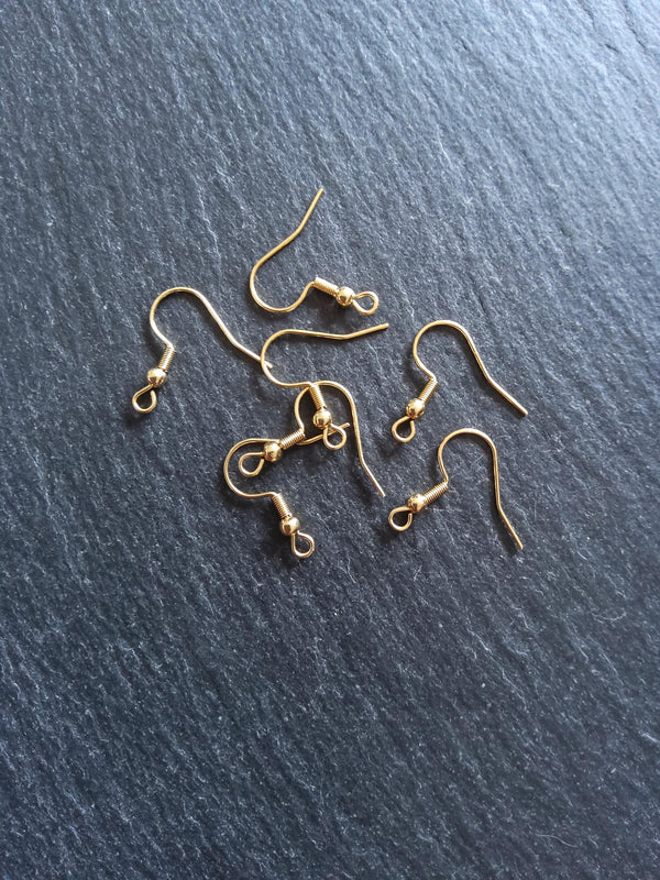 10 or 50 Genuine 18K Yellow Gold Plated Steel Earring Hooks 20x20mm - ContentedCatz