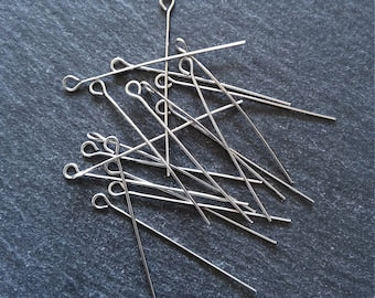60 or 300 Stainless Steel Eye Pins 40mm Long, 0.7mm wide (21 gauge) - ContentedCatz