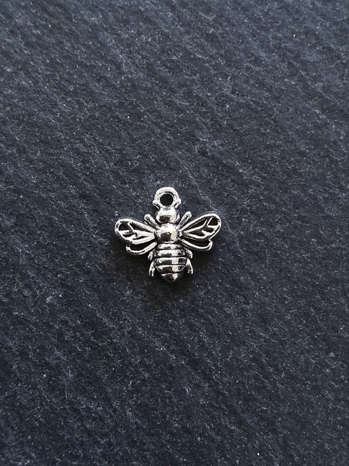 10 or 50 Little Antique Silver Tone Bee Charms 13x11mm