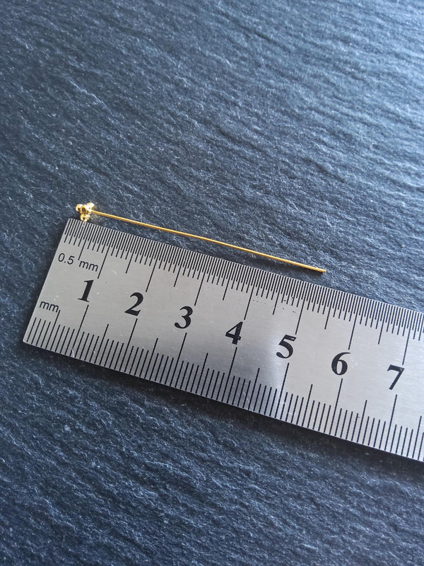 1 or 5 Triangle Ball Headpins Genuine 22K Gold Plated Vermeil Sterling Silver 0.5mm (24 gauge) 55mm long - ContentedCatz