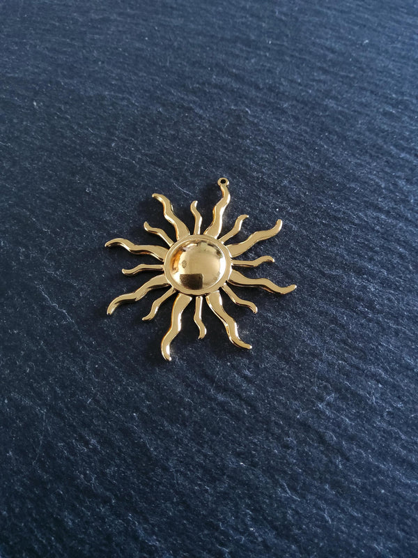 Gold Stainless Steel Sun Charms 42x39x3.5mm - ContentedCatz