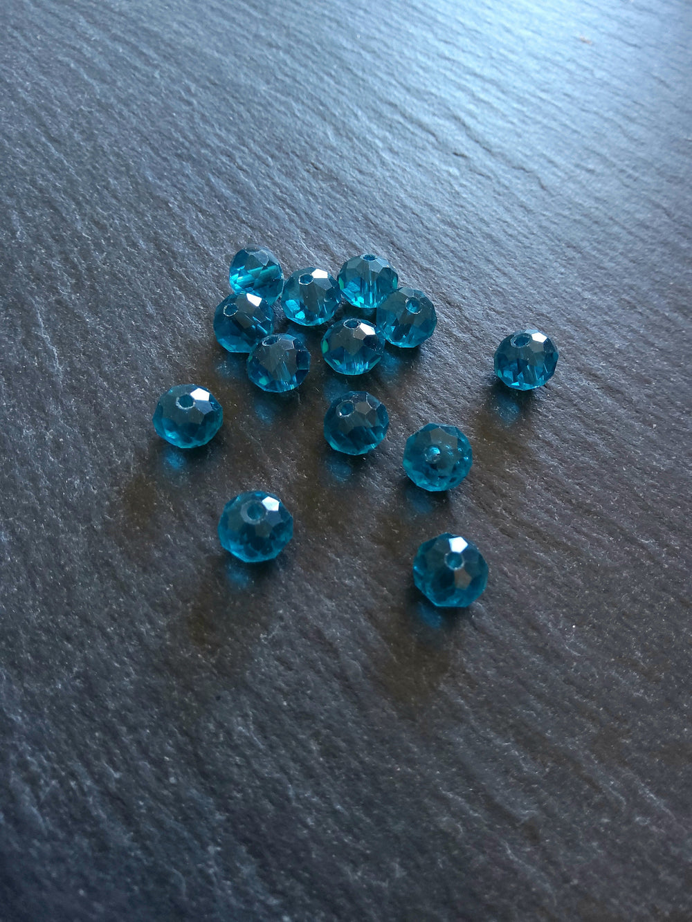 50 Clear Teal Faceted 8mm Glass Beads 8x6mm