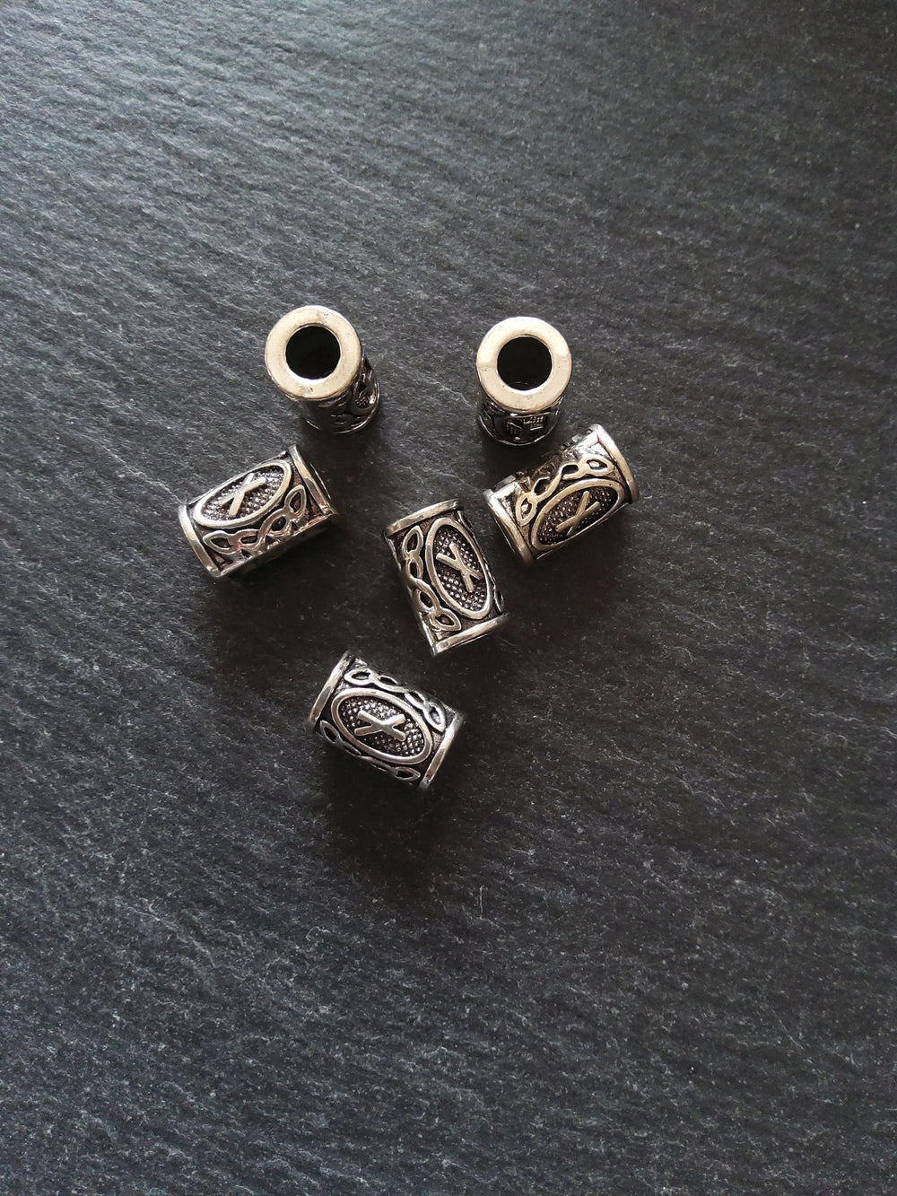 6 or 30 Nauthiz ᚾ Rune Beads Elder Futhark Antique Silver Tone 13x8mm. Large 4.7mm Hole