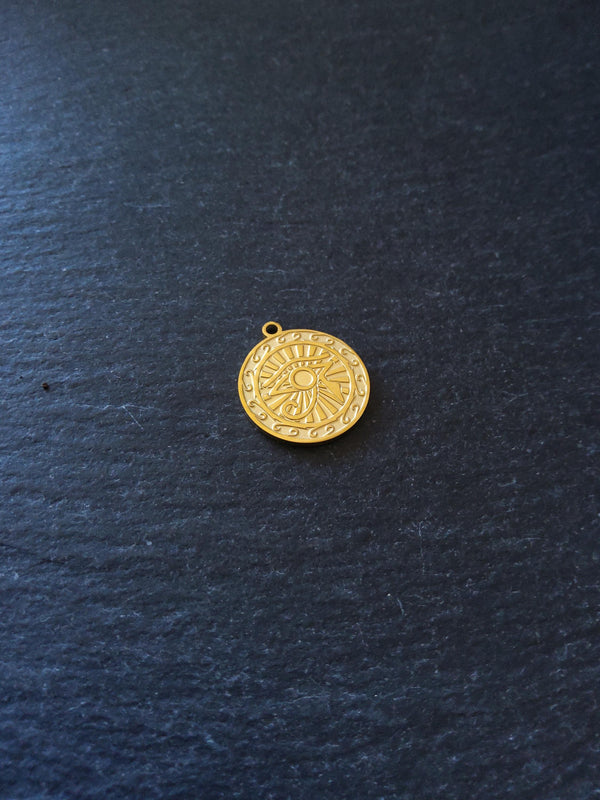 2 or 10 Eye of Ra Charms 18K Gold Plated Stainless Steel 20x18x1.4mm