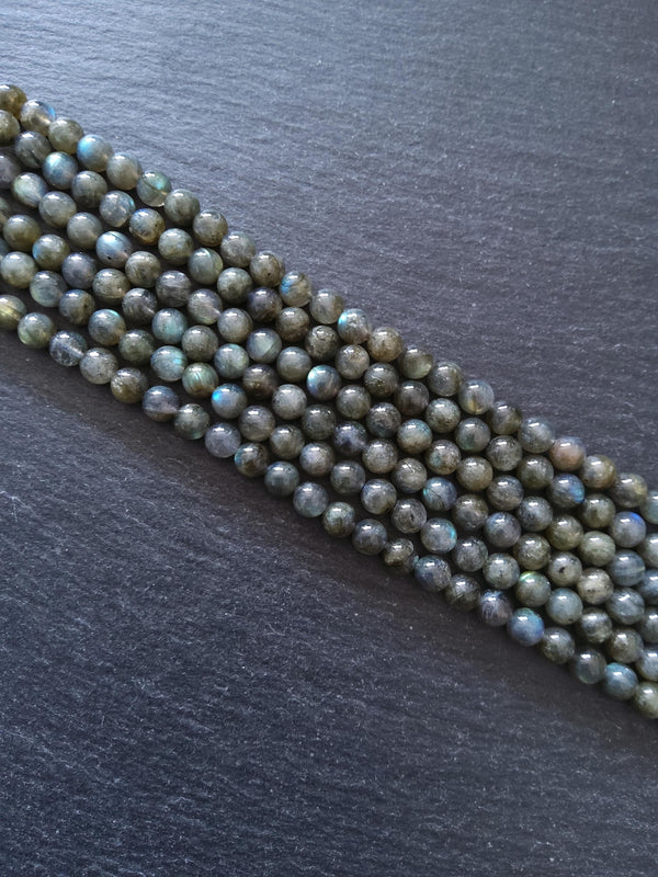 6.5mm Grade AA Natural Medium Grey Labradorite Gemstone Beads Full 15.5 inch strand