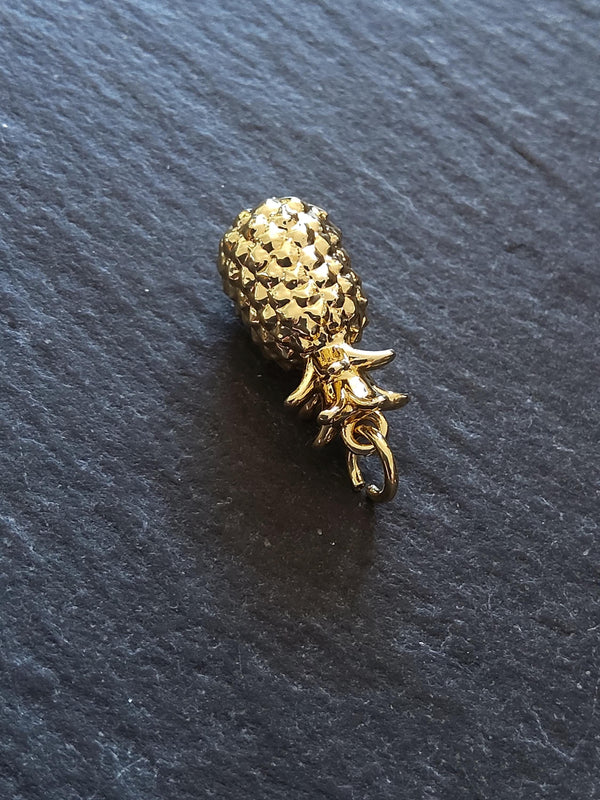 1 or 5 Pineapple Charms Real 18K Gold Plated Solid Brass 18x9x9mm
