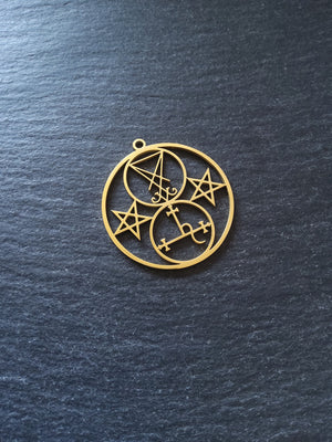 1 or 5 Real Gold Plated Stainless Steel Sigil of Lucifer & Lilith Pendants 38x35x1mm