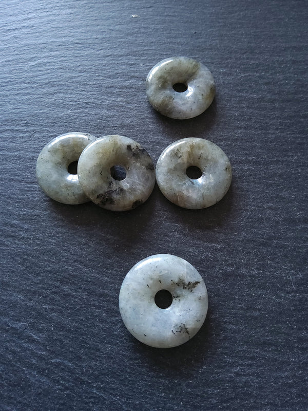 Natural Labradorite Gemstone Round Ring Grey Pendant 30x5mm Hole: 6mm