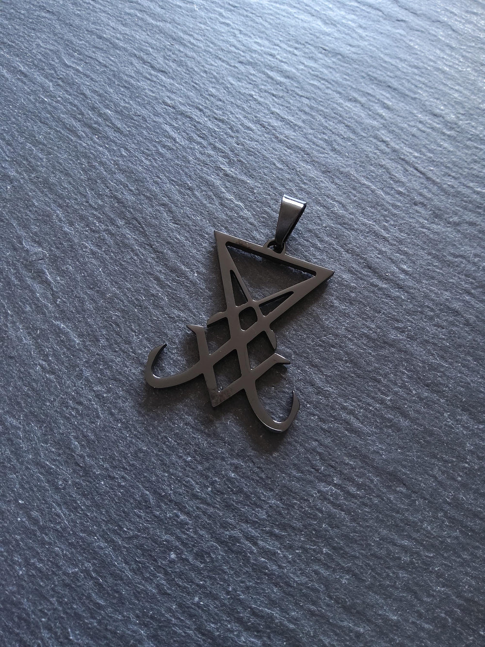 Large Black Stainless Steel Sigil of Lucifer Pendant 36.5x30x2.5mm
