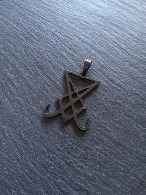 Large Black Stainless Steel Sigil of Lucifer Pendant 36.5x30x2.5mm