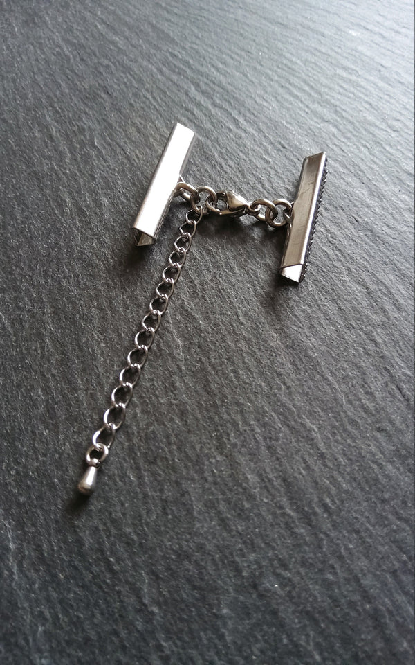4 or 20 Stainless Steel Crimp End Sets for 30mm (1 3/16 inch) wide Ribbon or Leather