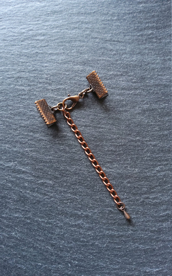 5 Antique Copper Crimp End Sets for Ribbon (Various Sizes)