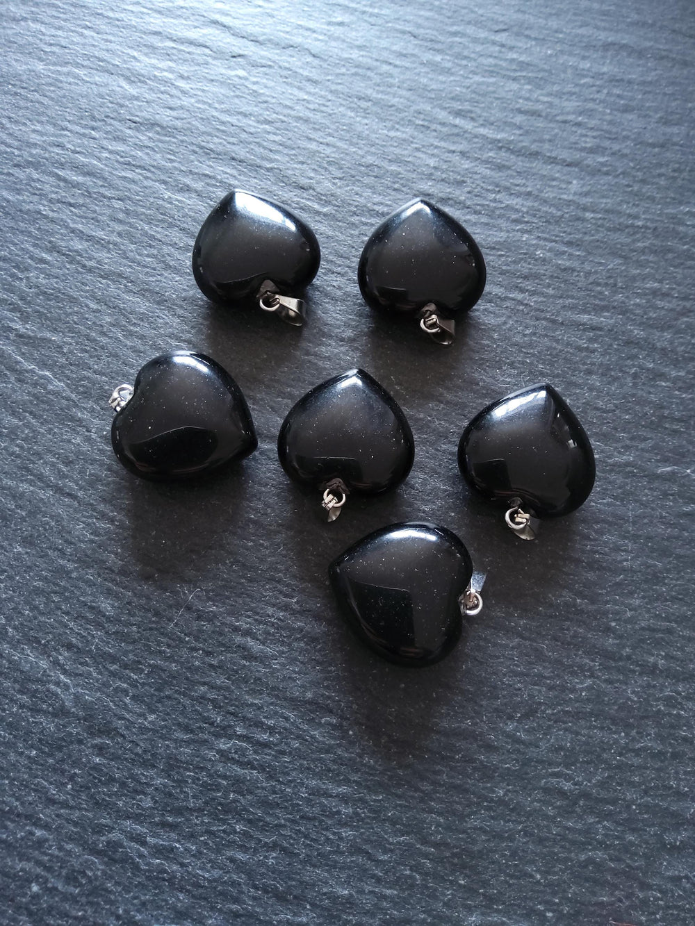 Natural Black Obsidian Heart Pendant with Steel Bail 22x20x9mm