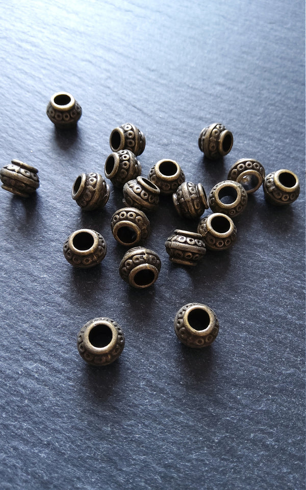 10 or 50 Barrel Lantern 9mm Antique Bronze Tone Metal Alloy Spacer Beads 9x7mm. Large 4mm Hole